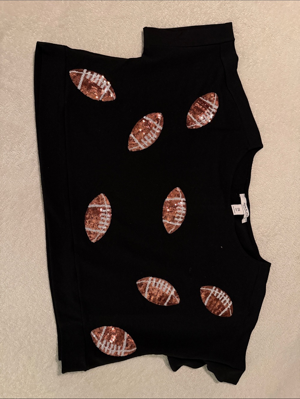 Womens Black Sequin Football oversized Sweatshirt Top